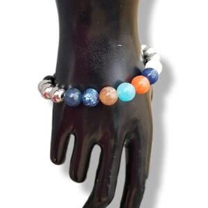 MULTICOLOR DYED AGATE GEMSTONE BEAD STRETCH BRACELET